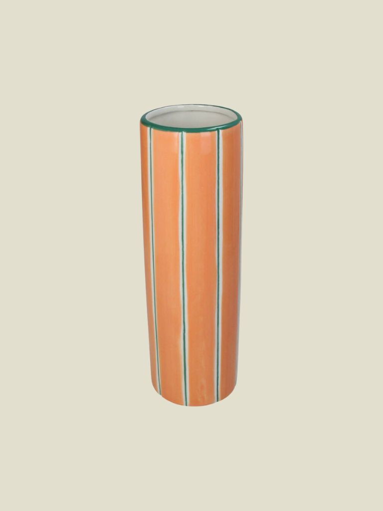 Vase Stoneware Striped Peach