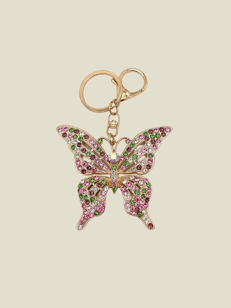 Keychain Big Butterfly Pink Green