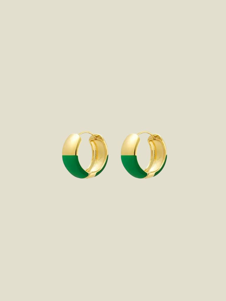 Funky Earrings (Set) Hoops Half Colored Gold Green