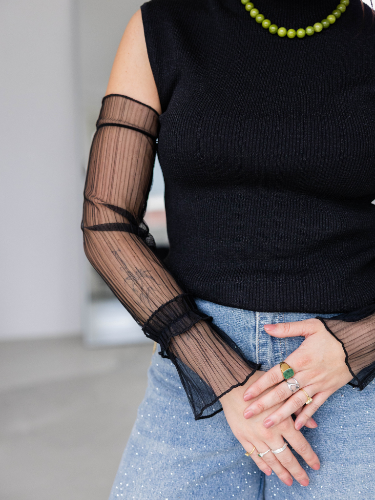 Sheer Gloves Long Black