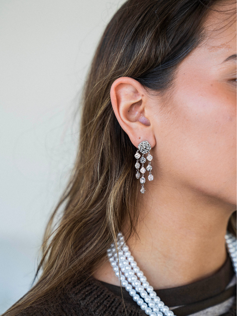 Funky Earrings (Set) Hammered Hanging Rounds Silver