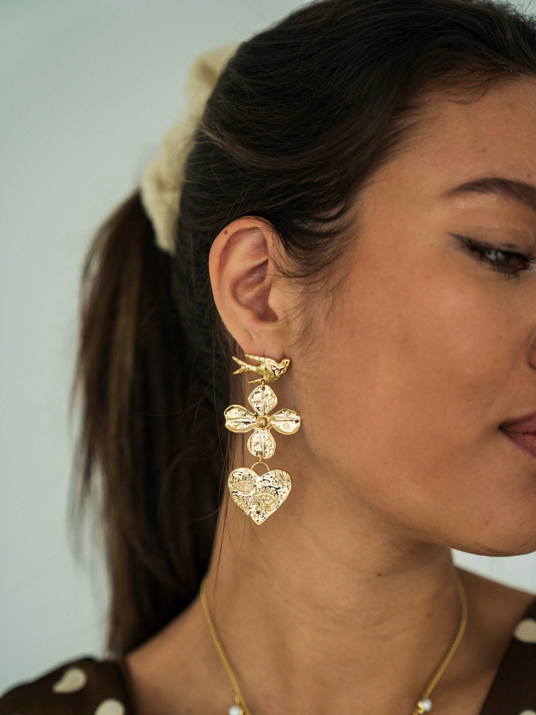 Funky Earrings (Set) Bird Flower Heart