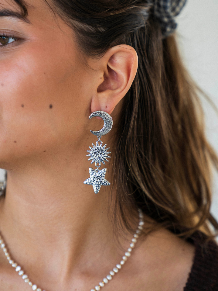 Funky Earrings (Set) Moon Star Sun Silver