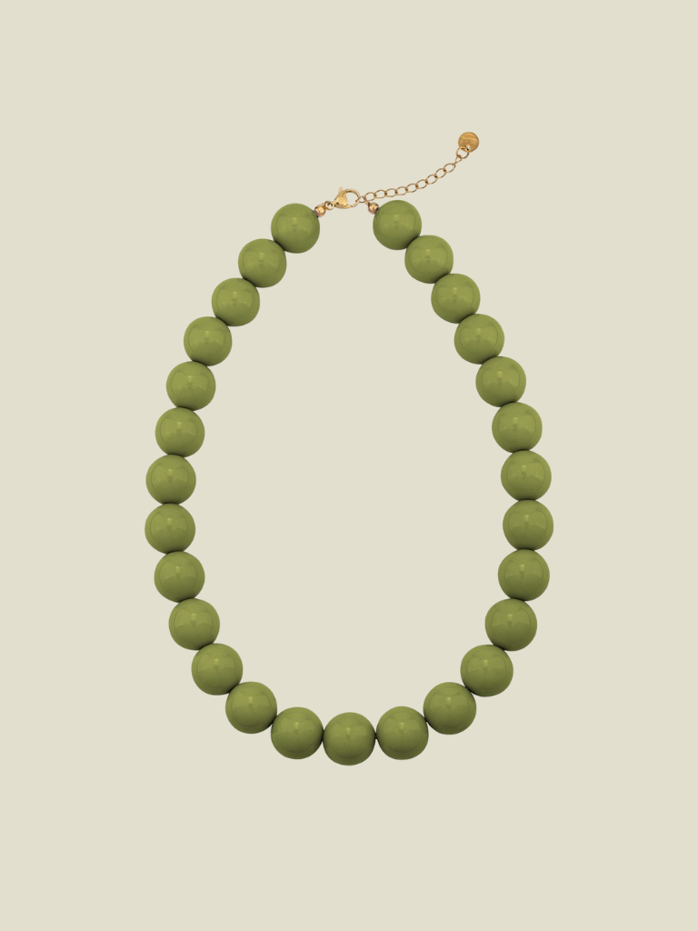 Necklace Big Beads Olive Green