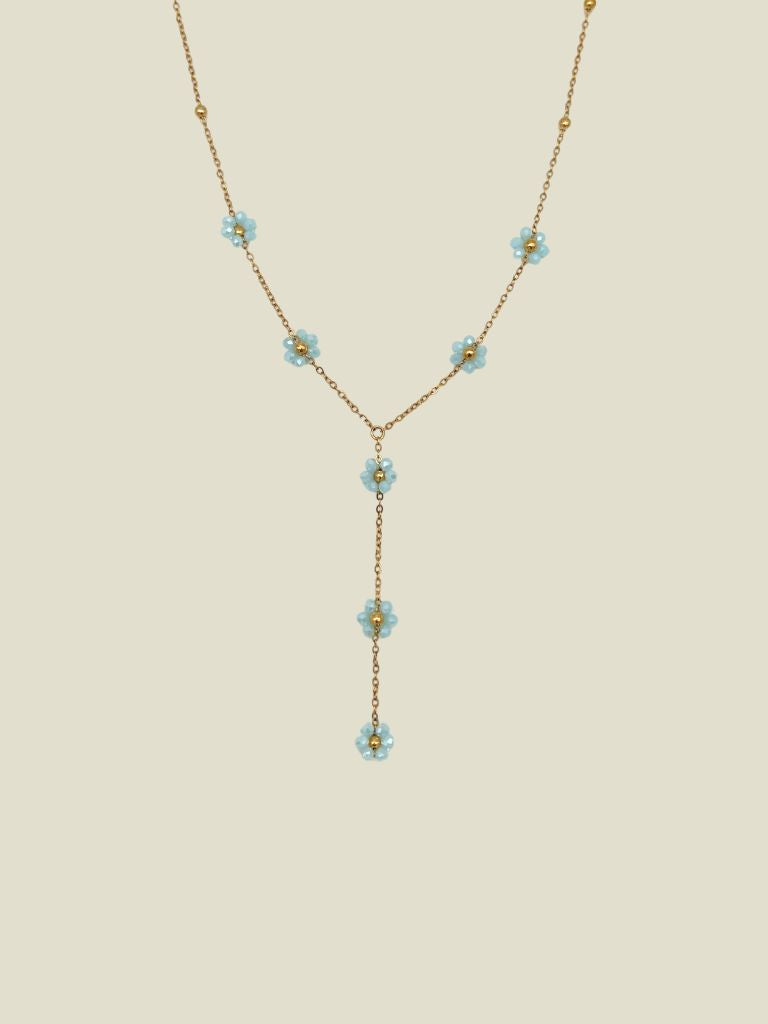 Necklace Blue Daisies Gold