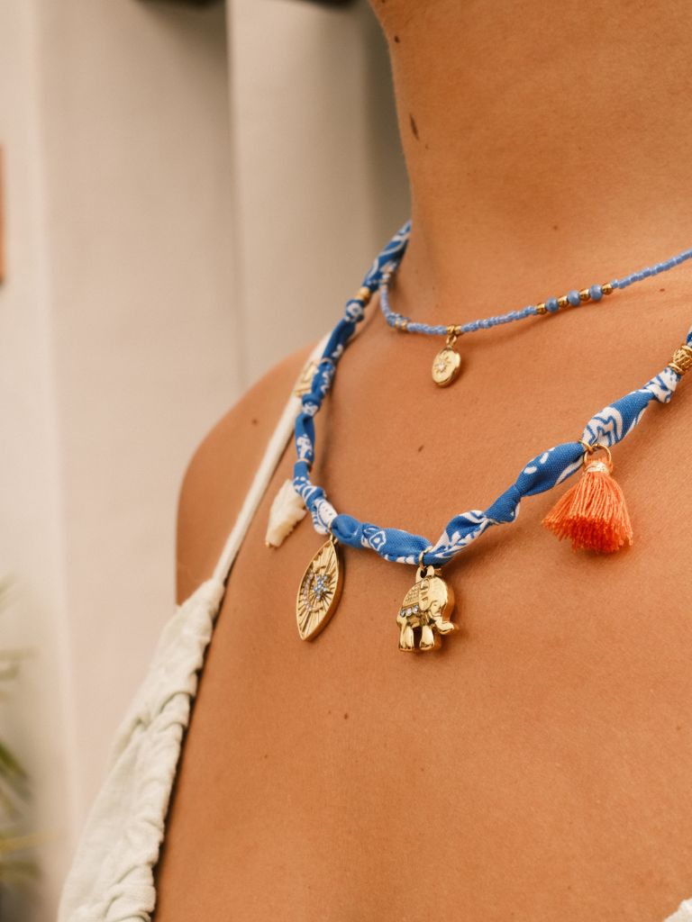 Necklace Fabric Blue Pendants