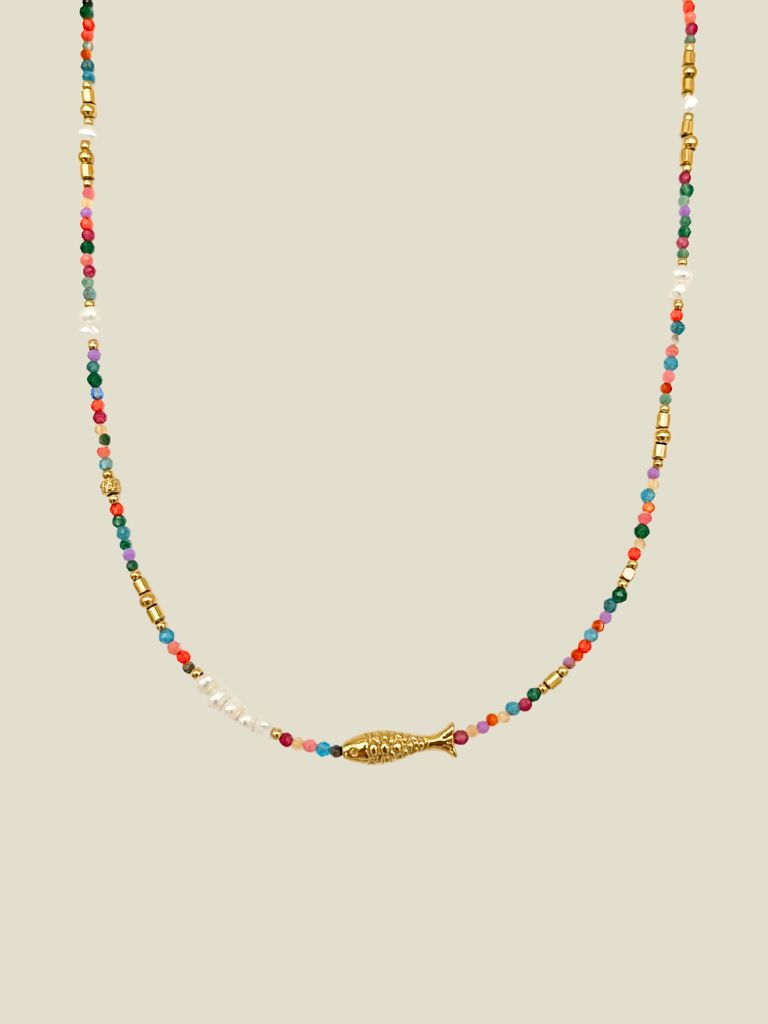 Necklace Coloured Beads Fish Gold