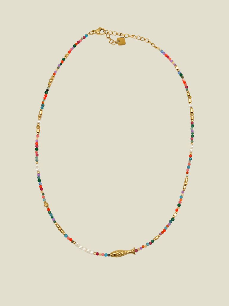 Necklace Coloured Beads Fish Gold