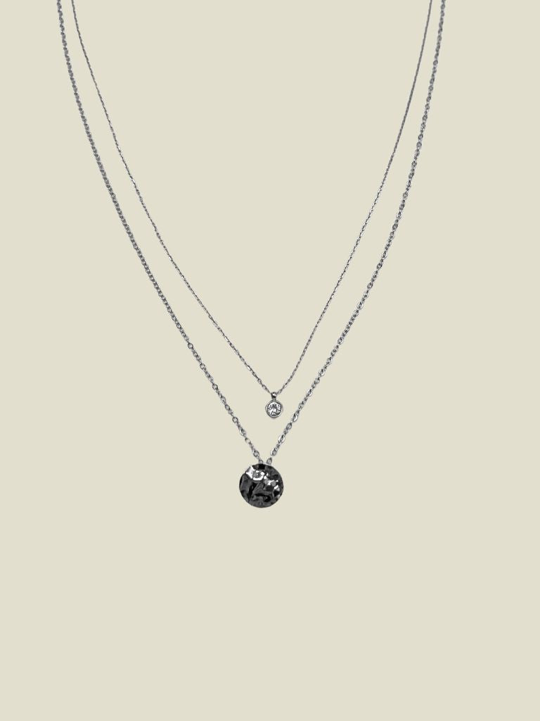 Necklace Double Stamped Zircon Silver