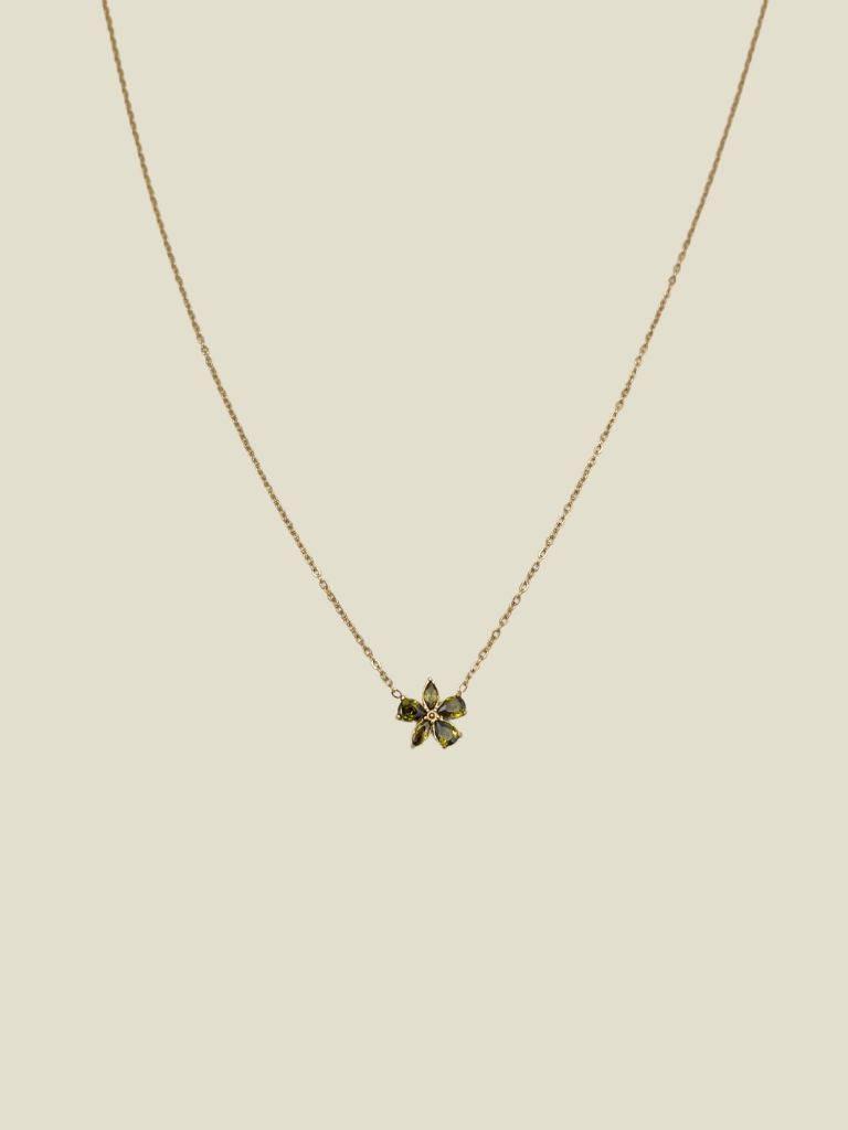 Necklace Green Flower Gold