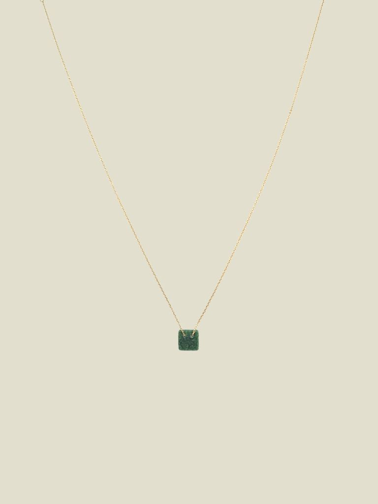 Necklace Green Square Stone Gold