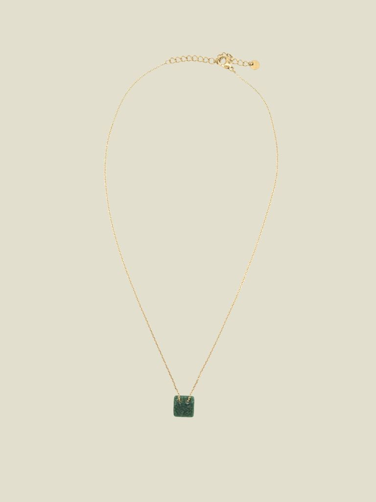 Necklace Green Square Stone Gold