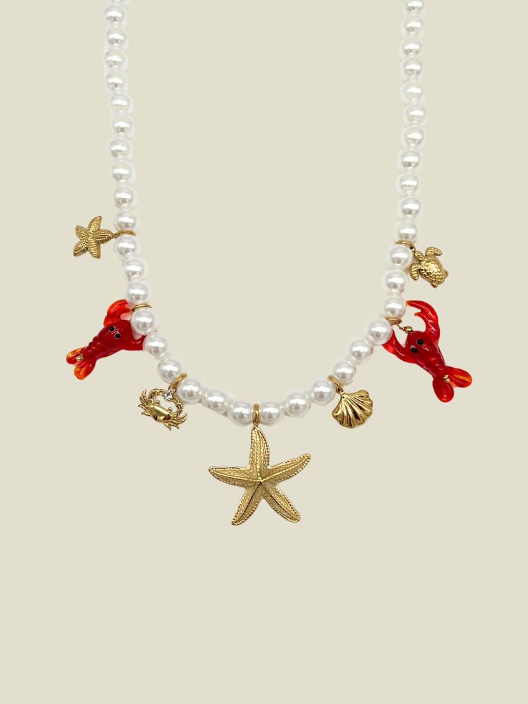 Necklace Lobsters Pearl Gold