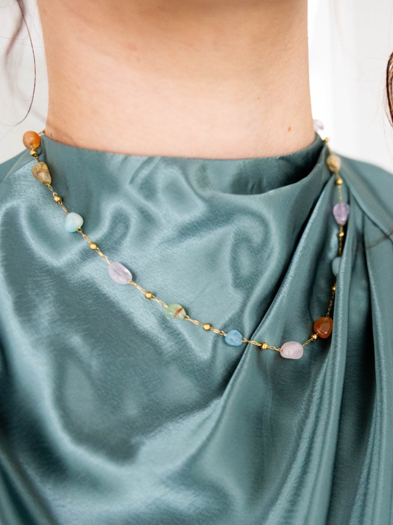 Necklace Multi Coloured Stones Gold