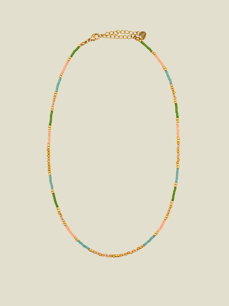 Necklace Pink Blue Small Beads Gold