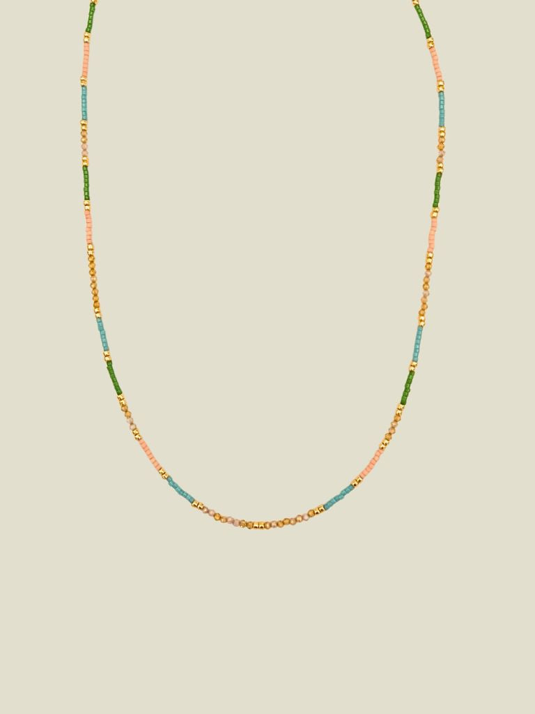 Necklace Pink Blue Small Beads Gold
