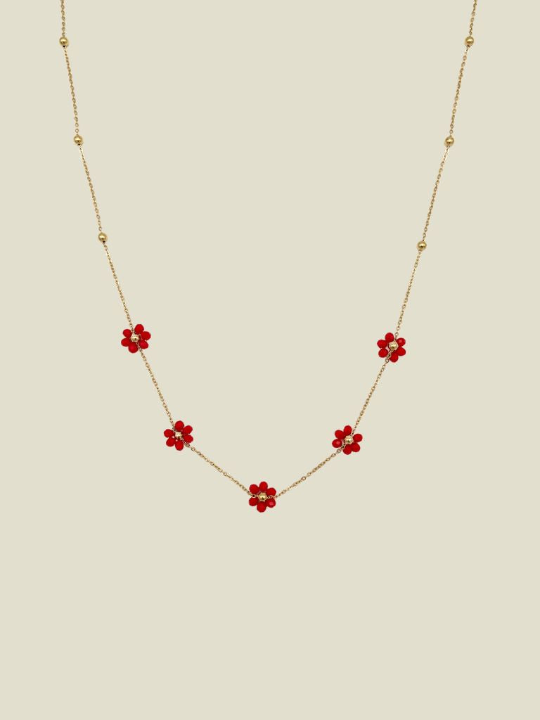 Necklace Red Flowers