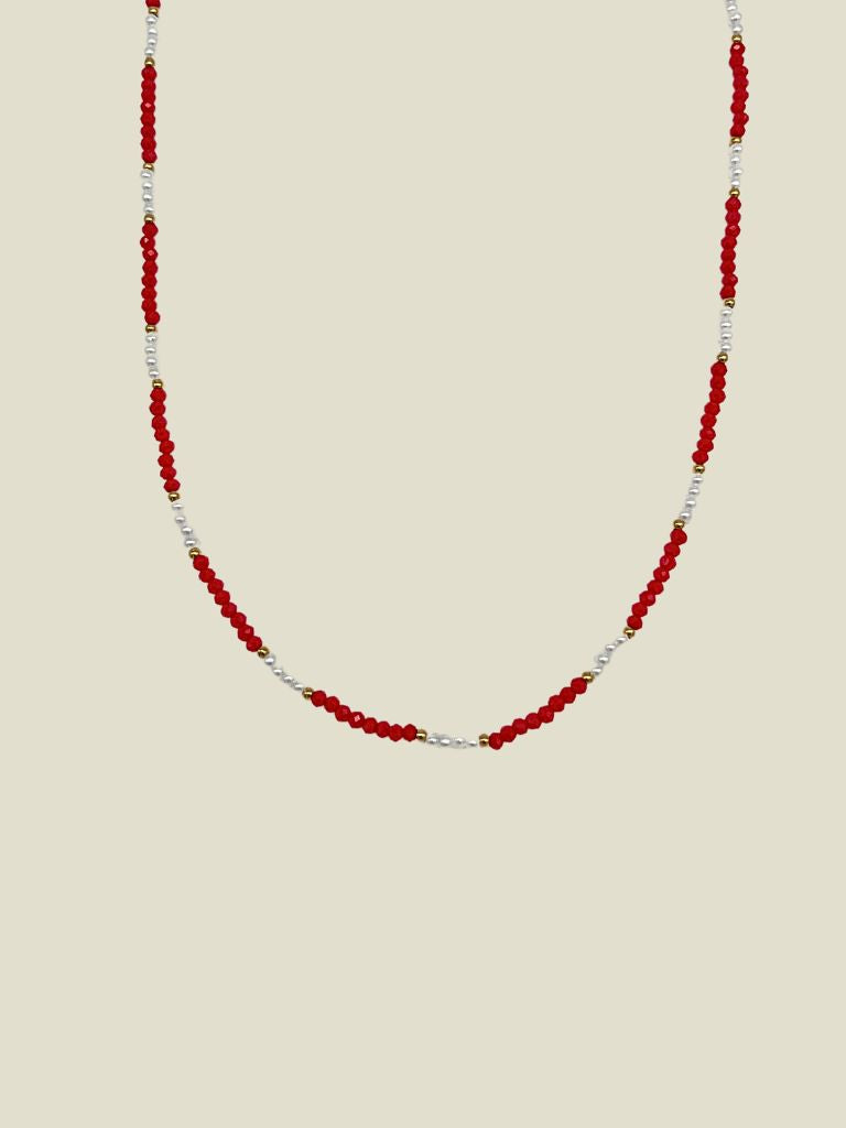 Necklace Red White Beads