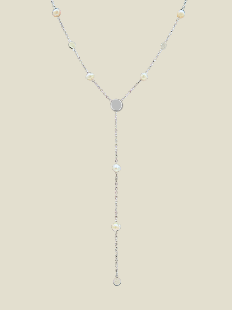 Necklace Round Pearls Long Silver