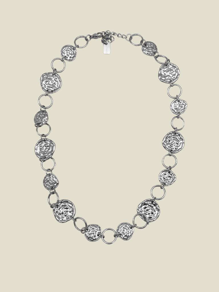 Necklace Stamped Circles Silver