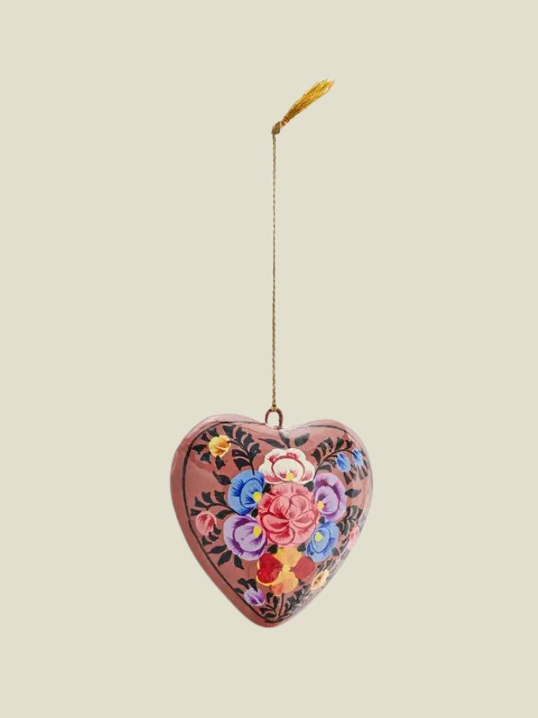 Ornament Paper Mache Heart Brown