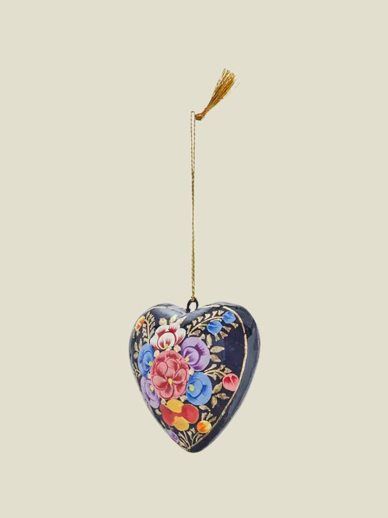 Ornament Paper Mache Heart Dark Blue