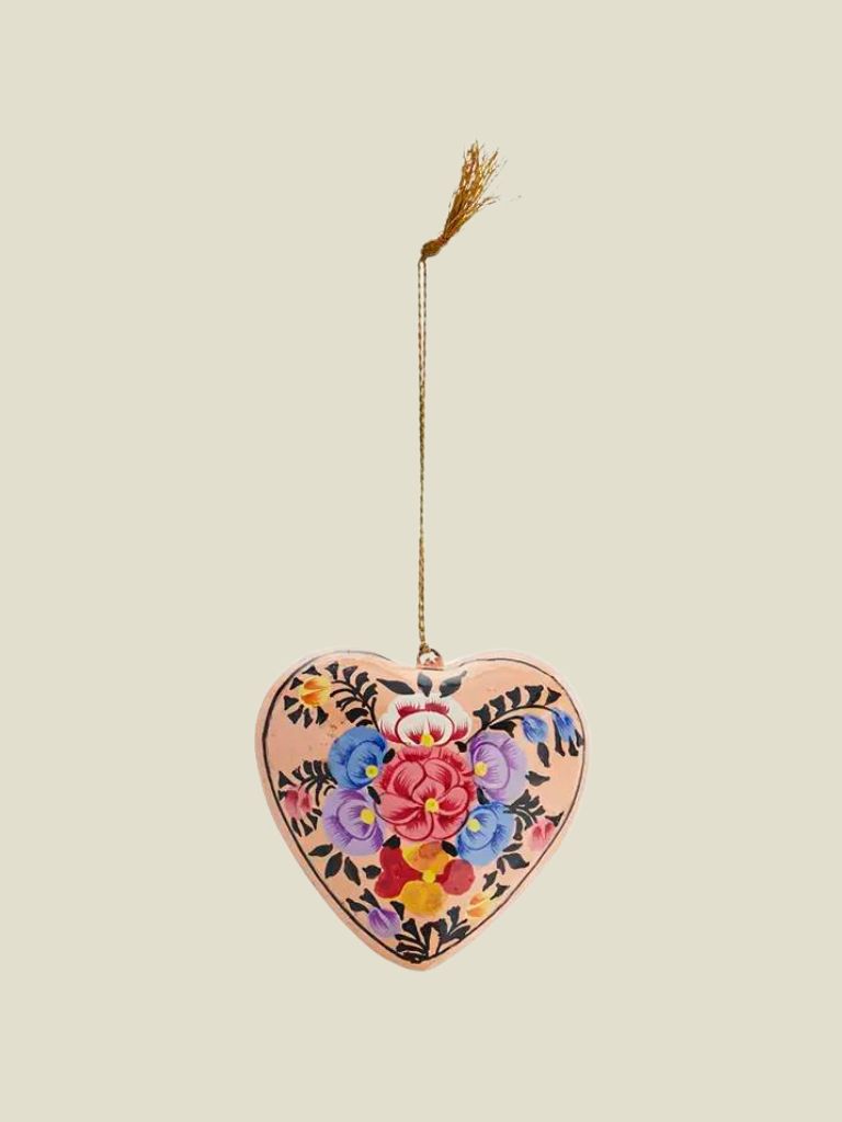 Ornament Paper Mache Heart Light Orange