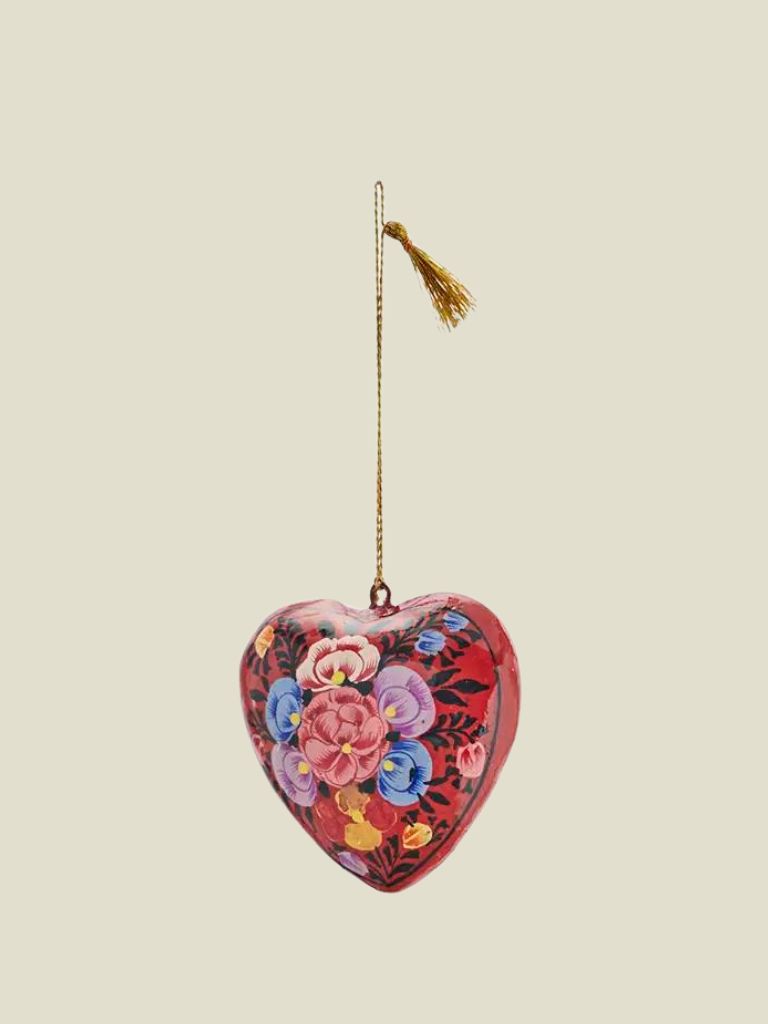 Ornament Paper Mache Heart Red