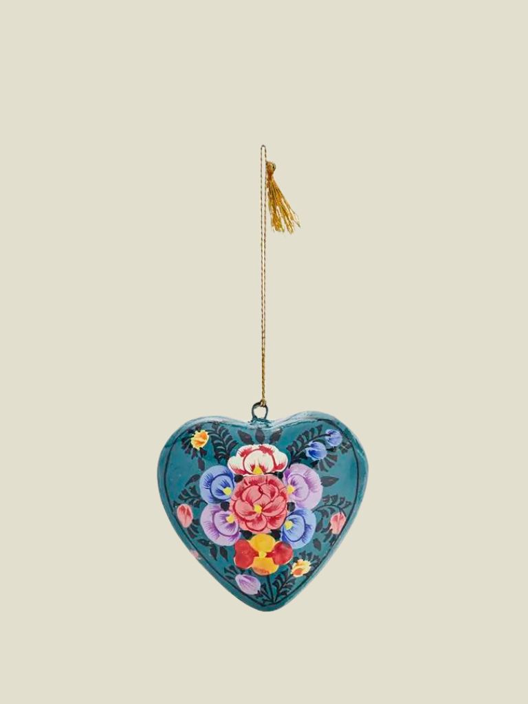 Ornament Paper Mache Heart Turquoise