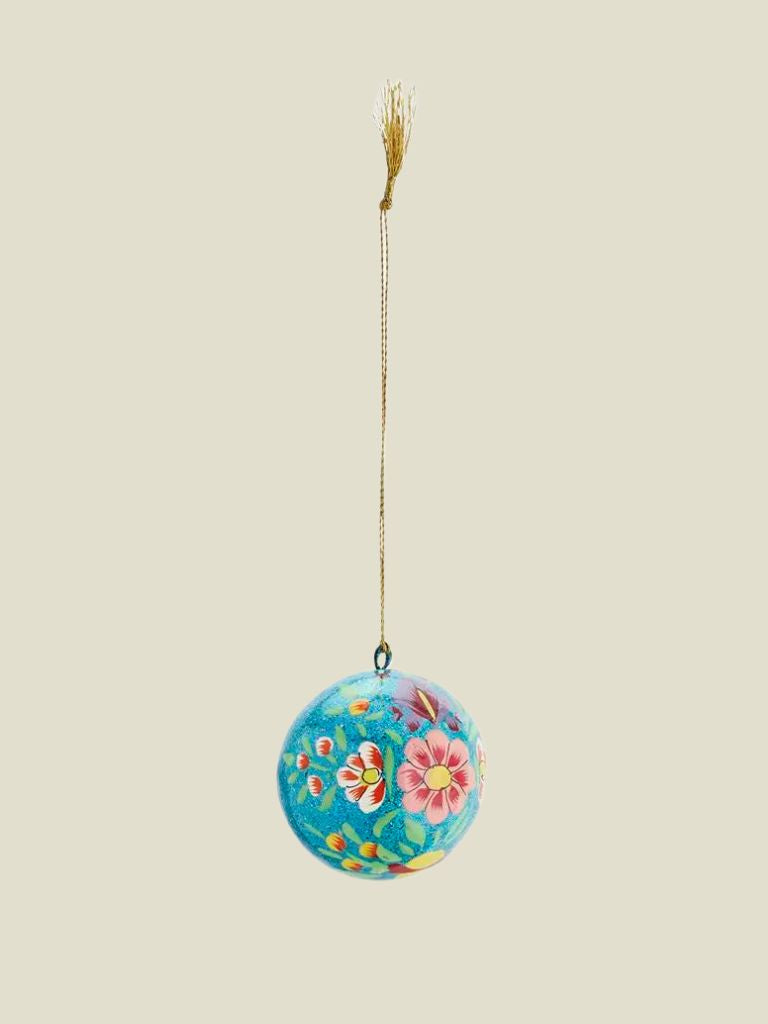 Ornament Paper Mache Ball Glitter Blue