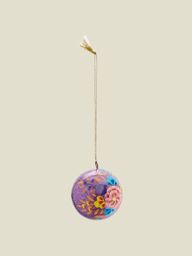 Ornament Paper Mache Ball Glitter Purple