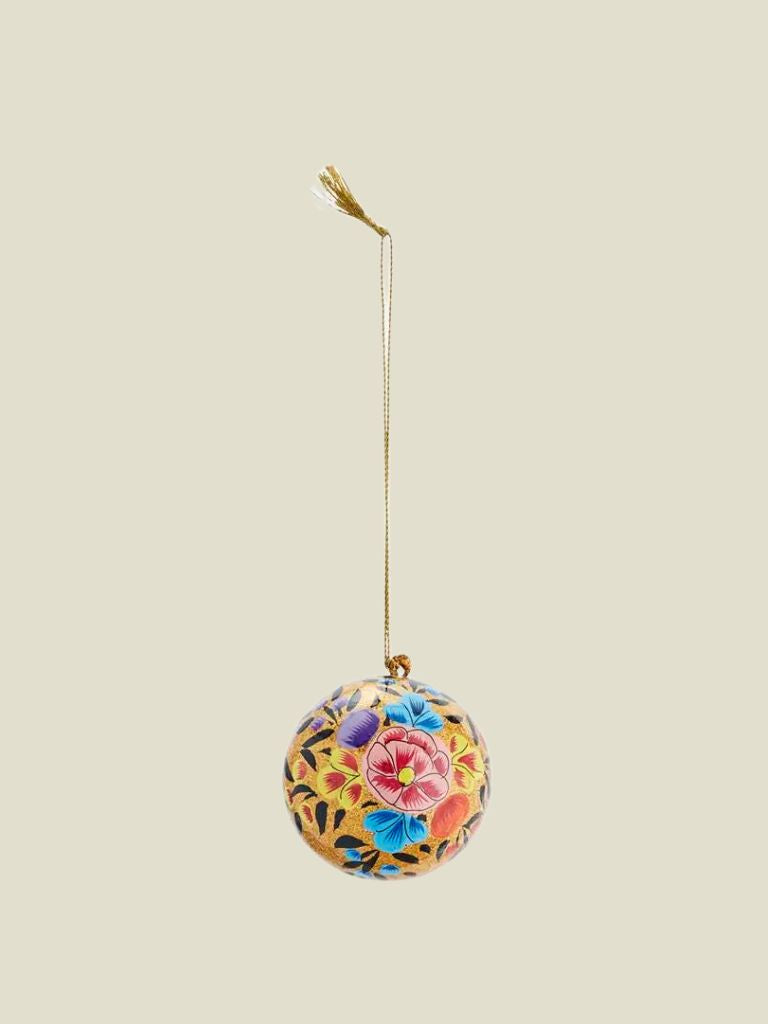 Ornament Paper Mache Ball Glitter Yellow