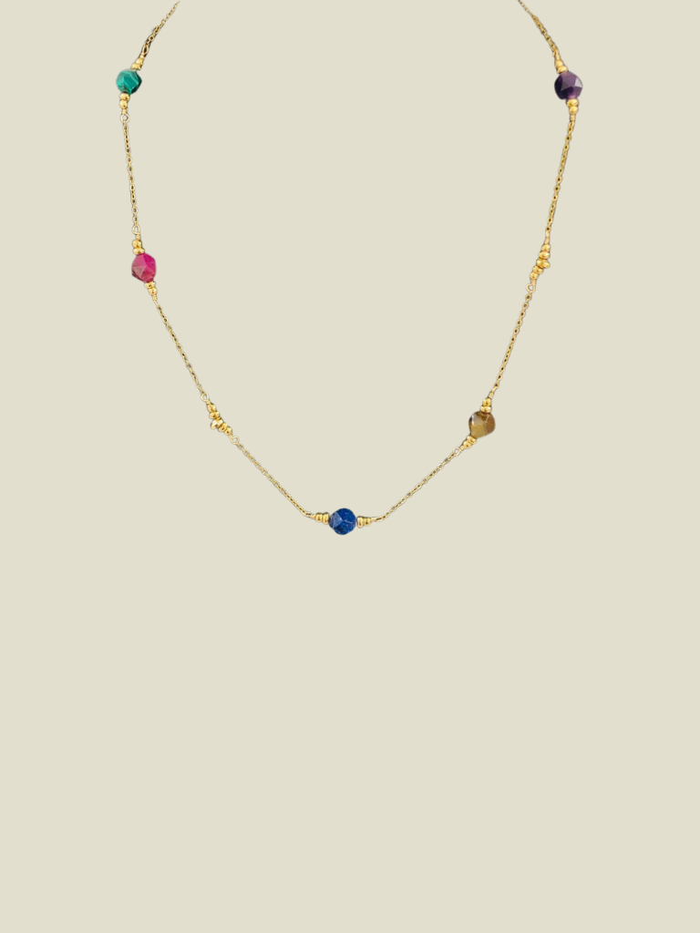 Necklace Coloured Round Stones Gold