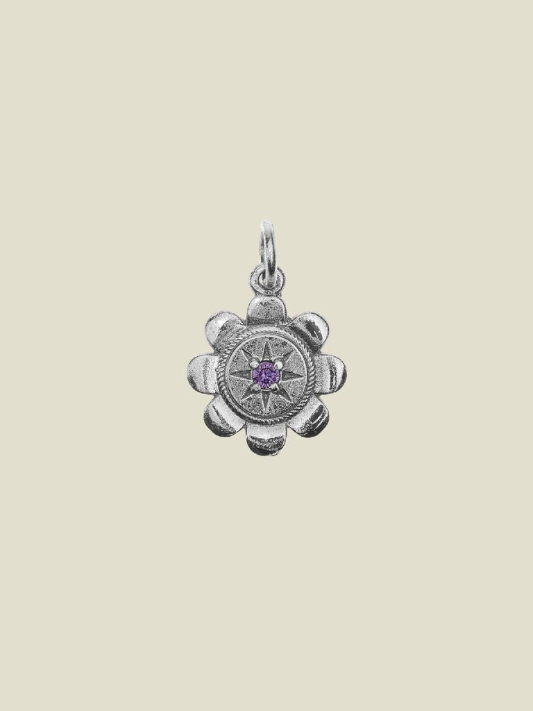 Pendant Flower Purple Stone Silver