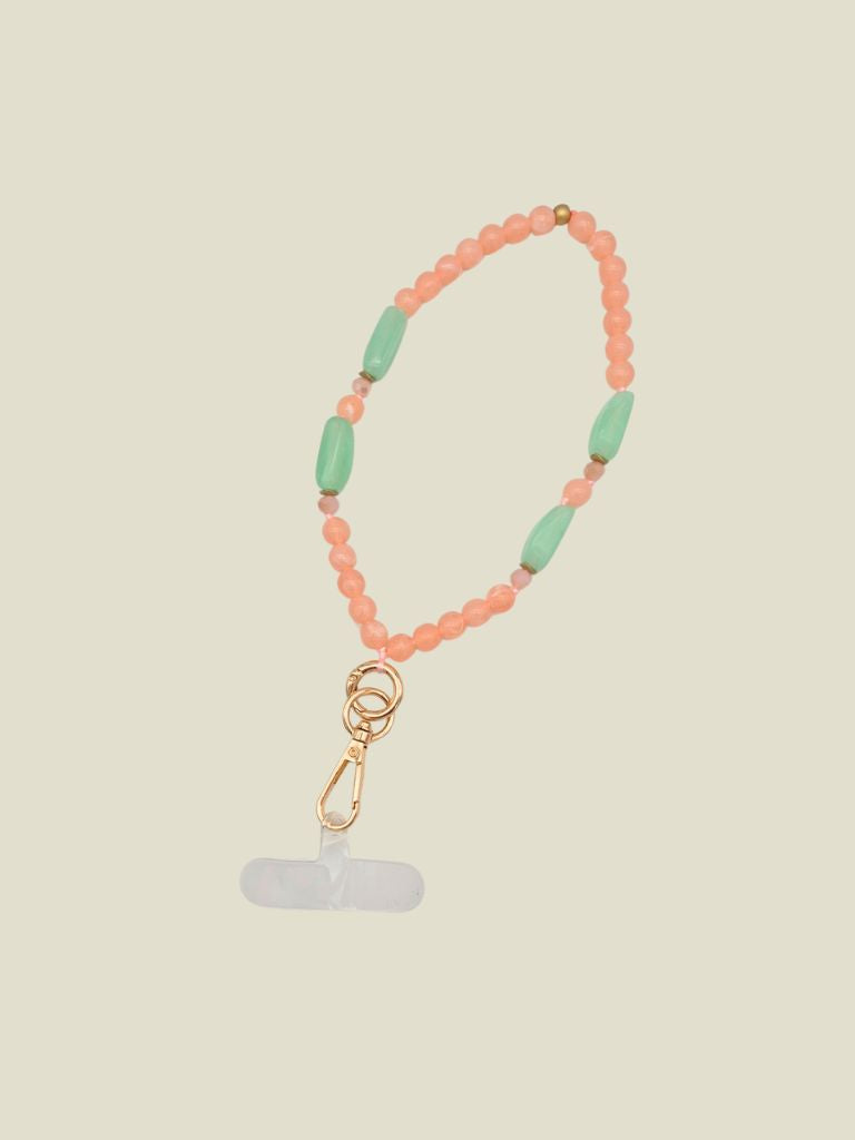 Phone Cord Pink Green Beads