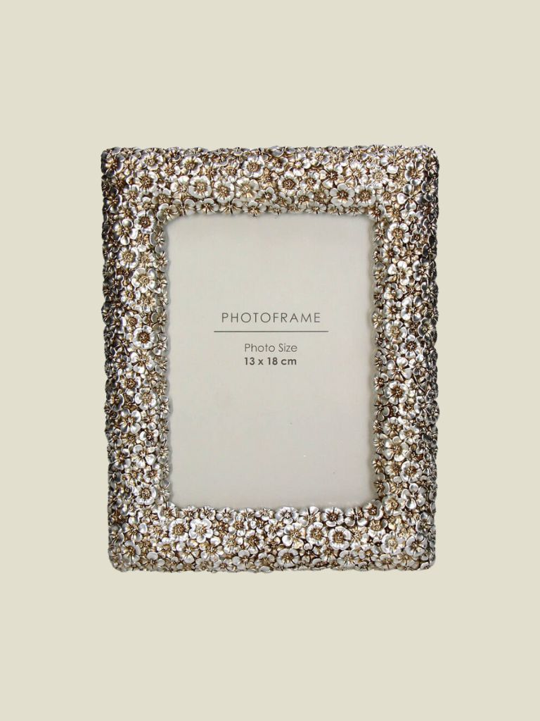 Photo Frame Flowers Silver