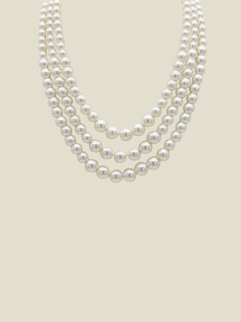 Necklace Triple Row Pearls Silver