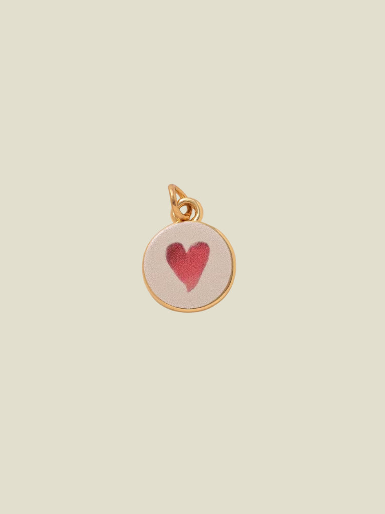 Pendant White Round With Pink Heart Gold
