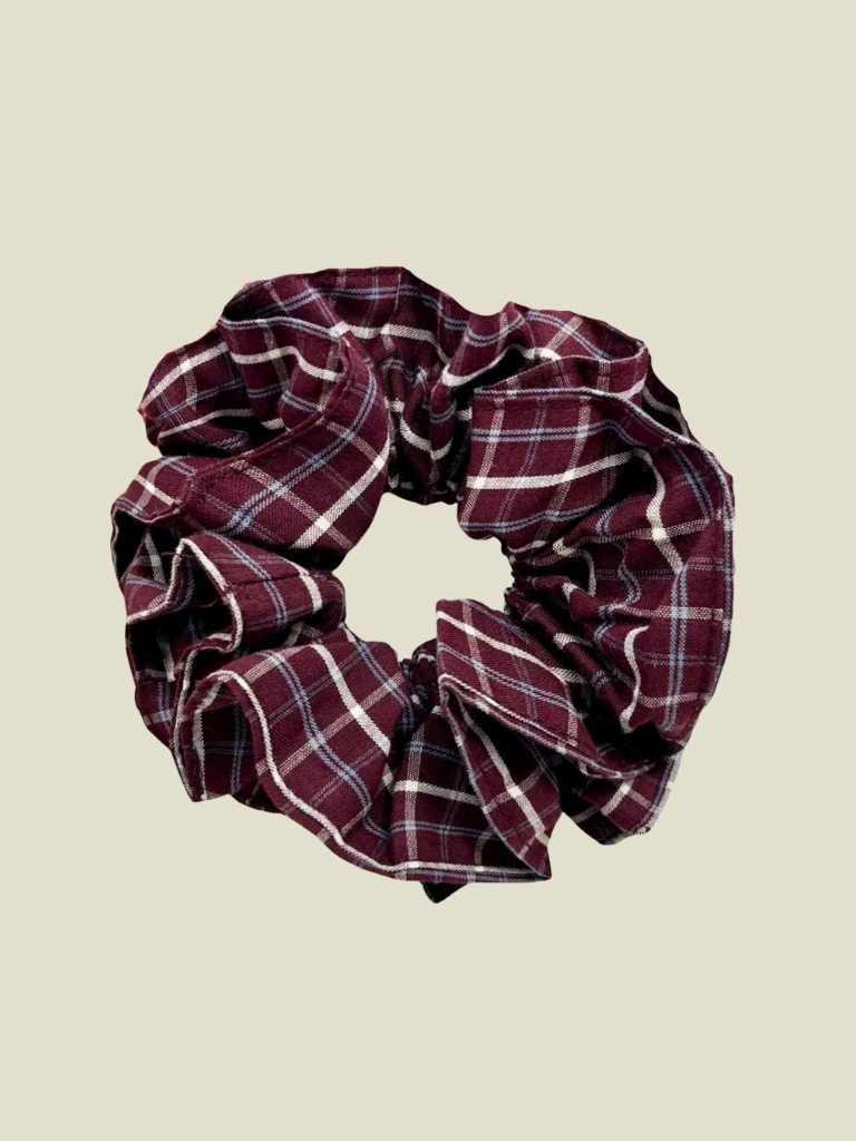 Scrunchie Double Layer Check Cotton Burgundy