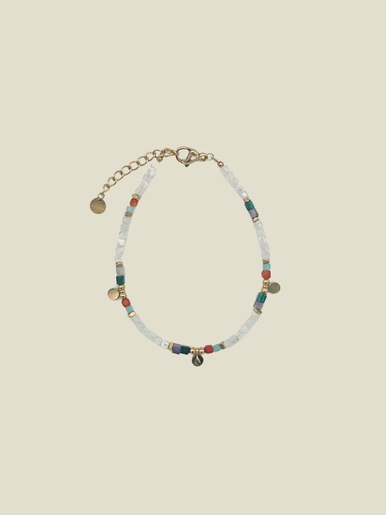 Bracelet White Beads Gold Rounds