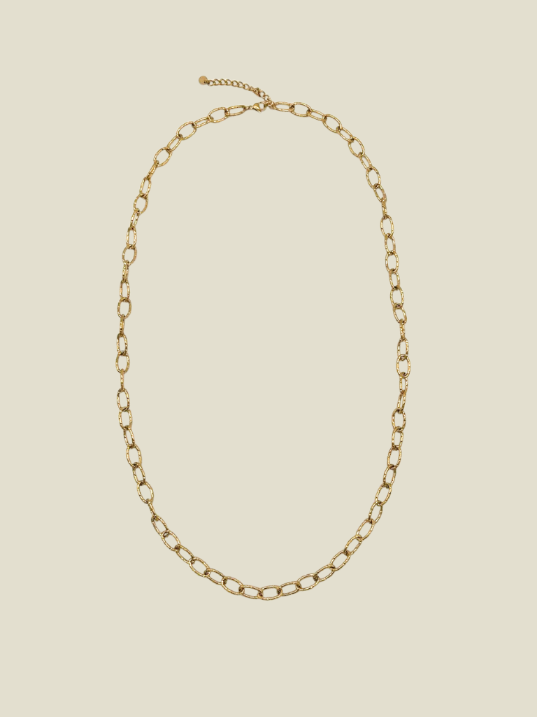 Necklace Long Hammered Oval Gold