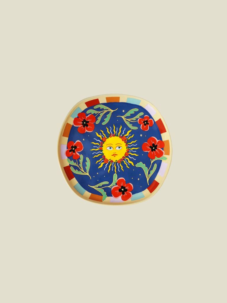 Plate Dark Blue Sun and Flowers