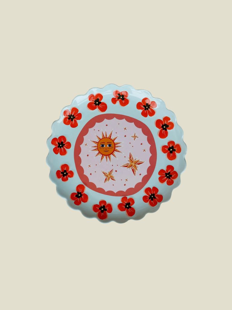 Plate Large Round Blue Poppies