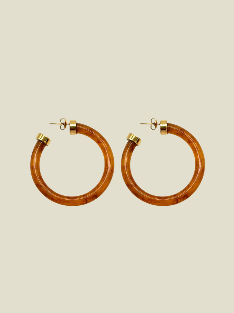 Funky Earrings (Set) Brown Hoops Gold