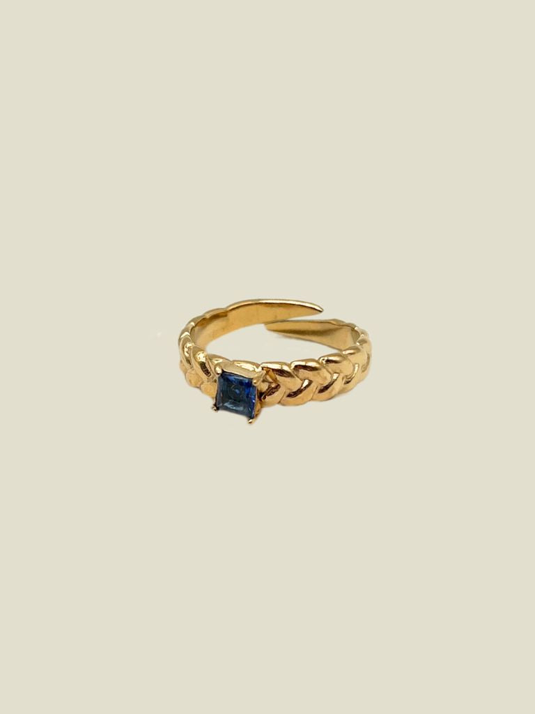 Ring Braided Blue Square Gold