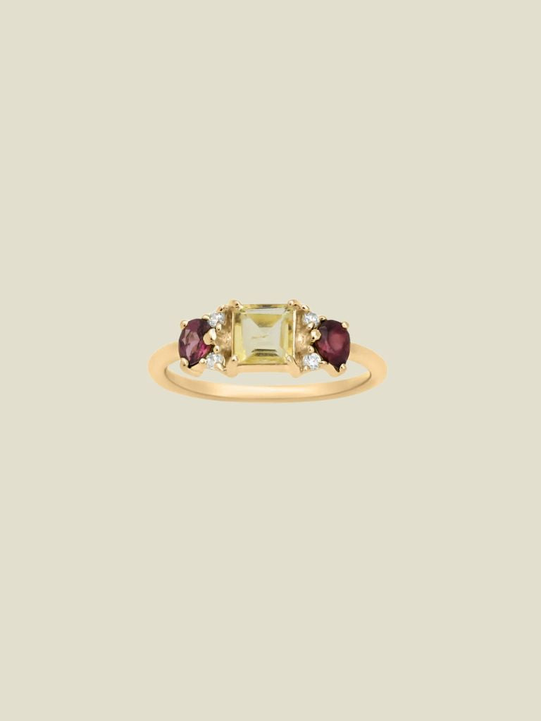 Ring Citrine Rhodolite Cluster