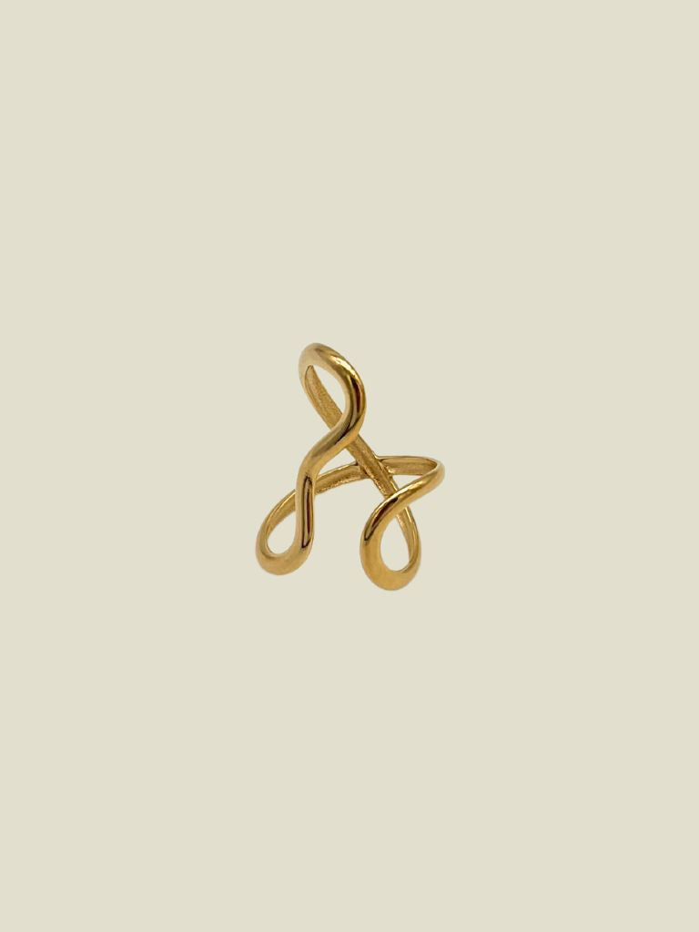 Ring Crossed Wave Gold