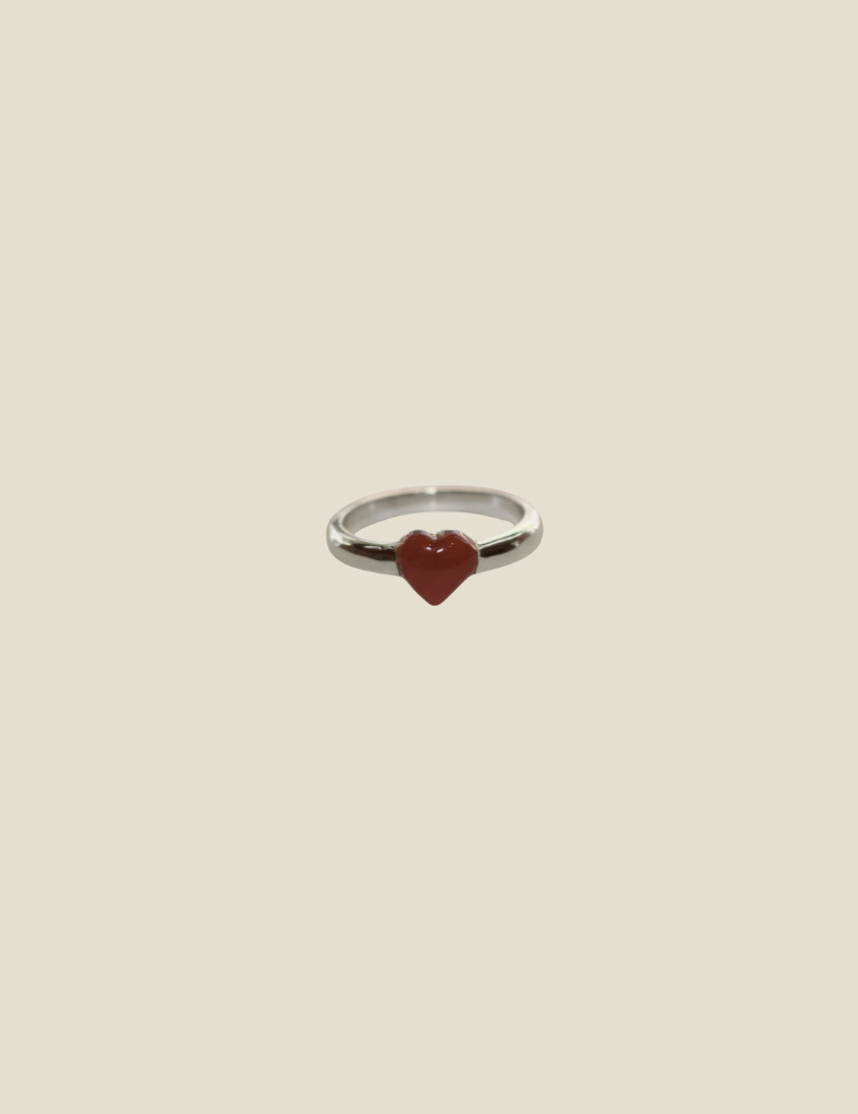 Ring Dark Red Resin Heart Silver