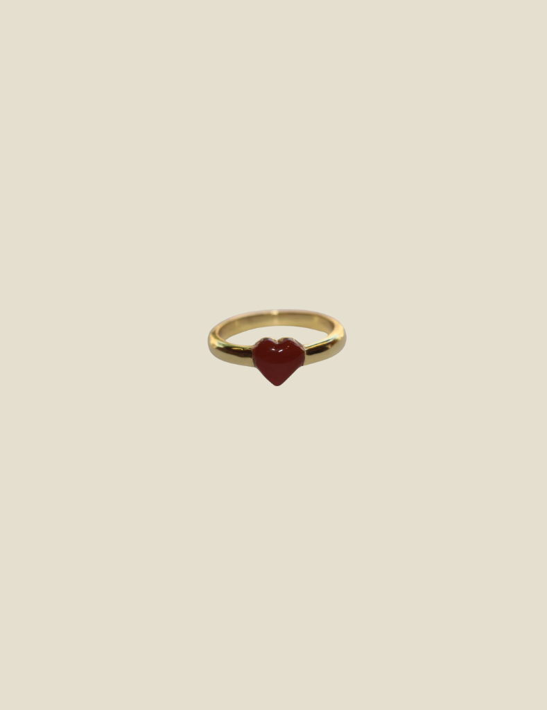 Ring Dark Red Resin Heart Brass