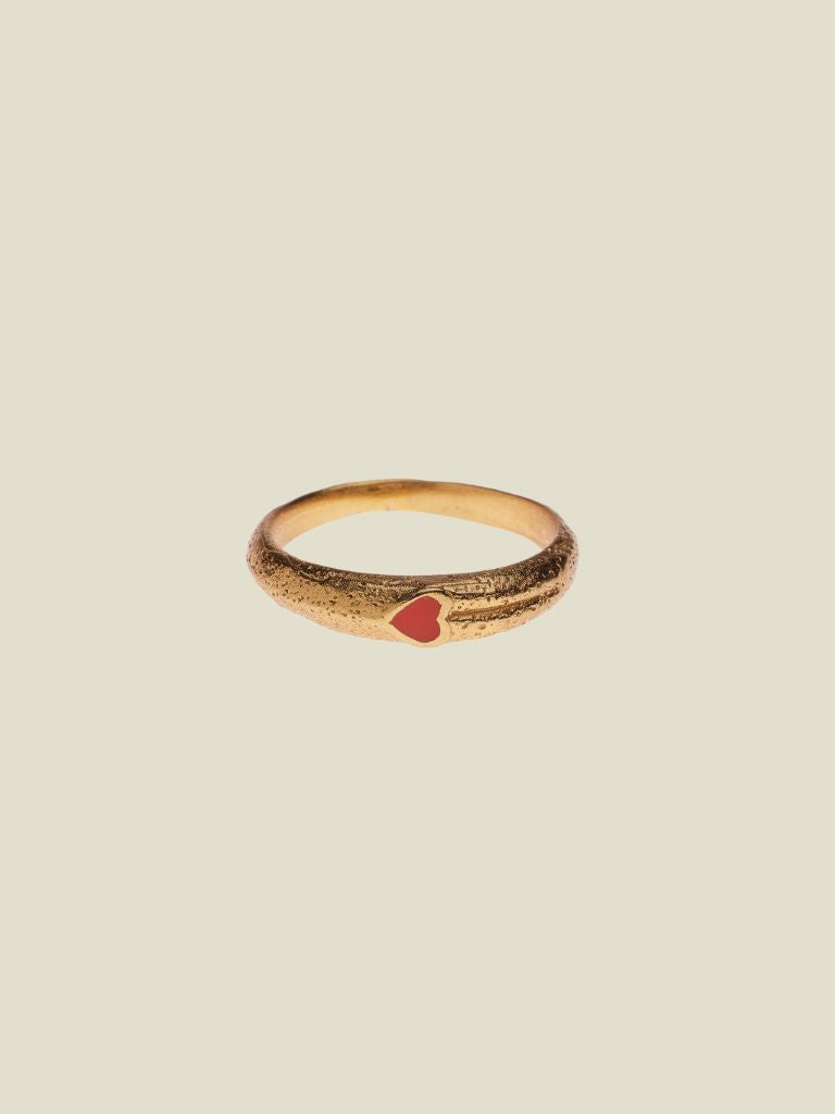 Ring Red Resin Heart Gold